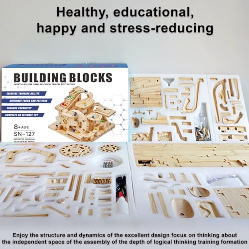 Losbenco Wooden Marble Run Electric Motorized, Electric Model Kit Marble Run Brain Teaser Wooden Puzzles Building Toy, 3D Wooden Puzzles for Adults and Kids to Build - Image 6