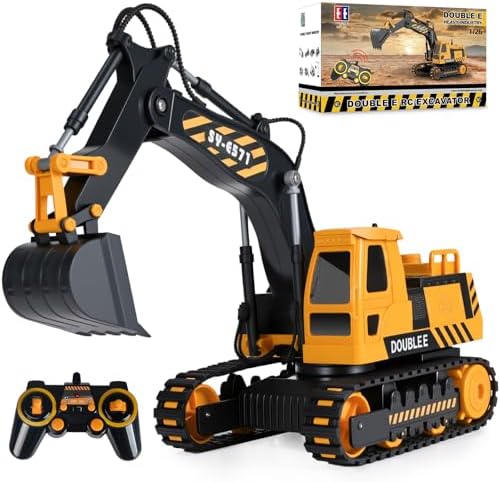 DOUBLE E Remote Control Excavator Toy, RC Excavators Sandbox Digger Hydraulic Construction Toys - Realistic Construction Vehicle with 6 Functions, Xmas Gift for Kids 3-14 Years by DOUBLEE