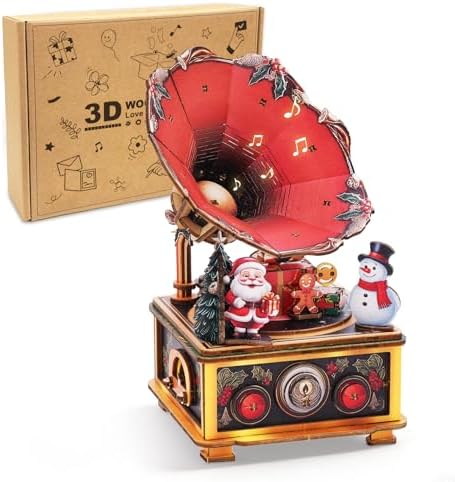 3D Wooden Puzzle Music Box for Adults-Christmas Phonograph Puzzle by Cutywood