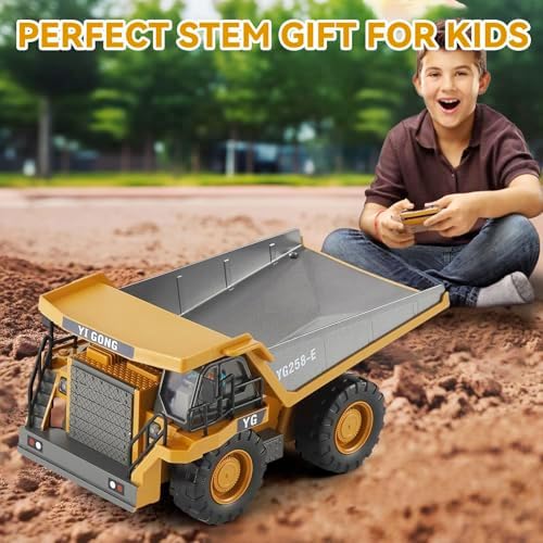 KIZJORYA Remote Control Dump Truck, RC Construction Vehicle for Kids with 9 Channel Metal Bed Light Sound & Rechargeable Battery, Electric Transport Garbage Truck Toy for Toddlers Boys Girls Age 6+ - Image 6