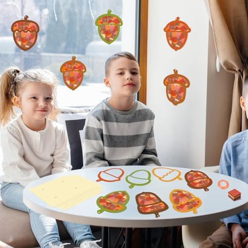 Renbuzhu 40-Pack Fall Acorn Paper Suncatchers Crafts Kit - DIY Autumn Stained Glass Window Decorations for Thanksgiving Activities, Art Projects - Image 6