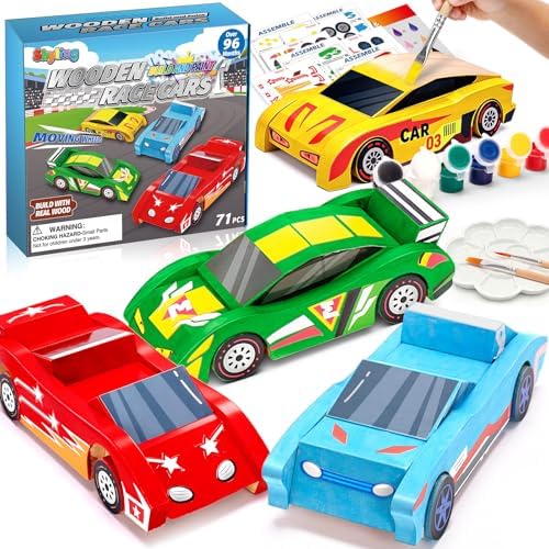 Shyling 4 DIY Wooden Race Car Toy, Arts & Crafts Painting Kit for Kids by Shyling