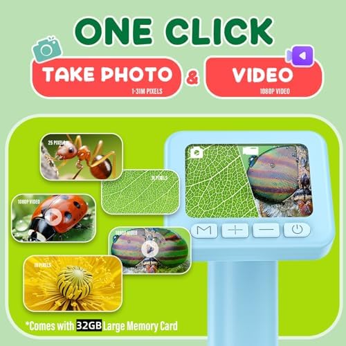 IMICHI Microscope for Kids 50X-1000X - 2 inch IPS HD Screen, 32GB Storage Card, 1080P Video, 2-Hour Battery Life, Easy Carry, Slides Included - Perfect Science Kit Gift for Kids Ages 8-12 Blue - Image 6