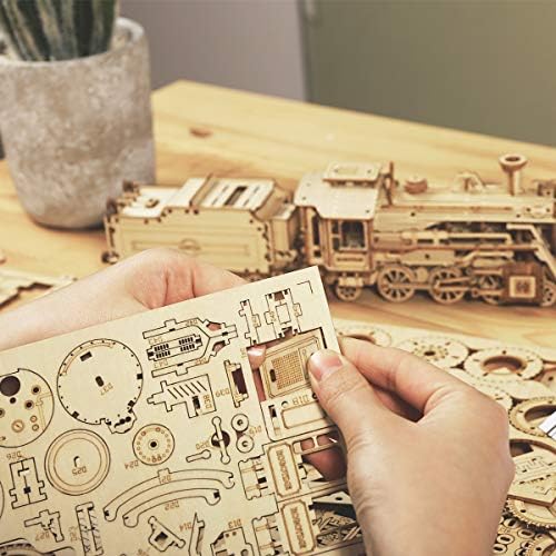 ROKR Model Car Kits Wooden 3D Puzzles Model Building Kits for Adults to Build-Educational Brain Teaser Assembly Model, Desk Decor/DIY Hobbies/Gifts (Prime Steam Express/12.1 * 2.7 * 3.3) - Image 3