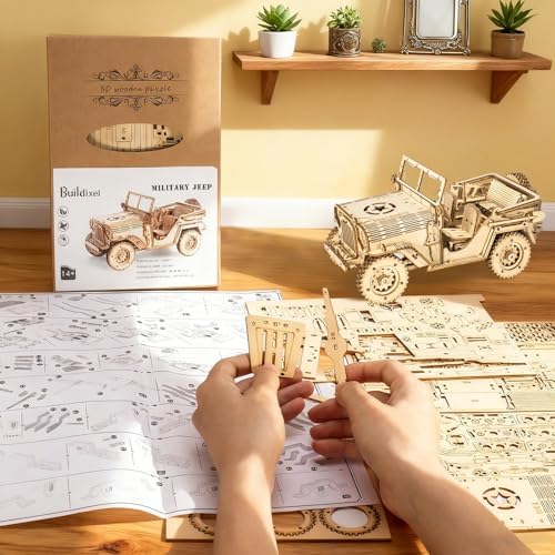 3D Wooden Puzzles for Adults,Wooden Toy for Kids and Adults,Model Building Kit,Educational Brain Teaser,Best Educational Christmas Birthday Day Gift for Friends (Wooden Jeep) - Image 5