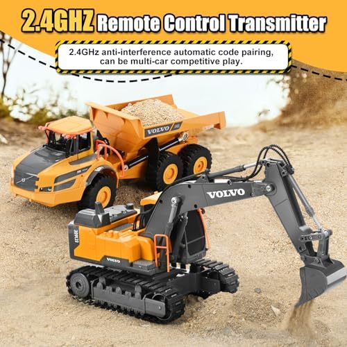 Double E Volvo Licensed Remote Control Excavator Toy, 2.4GHz All‑Terrain Sand-Ready Construction Vehicle with 360° Spin & 330° Cab Rotation, Rechargeable, Dig & Unload, STEM Birthday Gift for Kids 3+ - Image 4