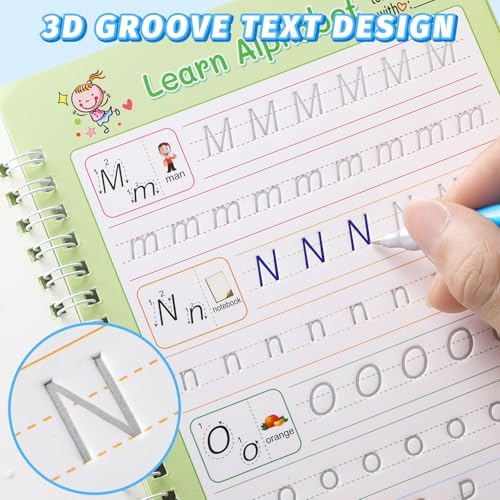 Grooved Magic Practice Copybook, Reusable Writing Practice Book, for Preschool Kids Age 3-8 ​Calligraphy (5 Books with 40 Pens) (Colorful) - Image 4