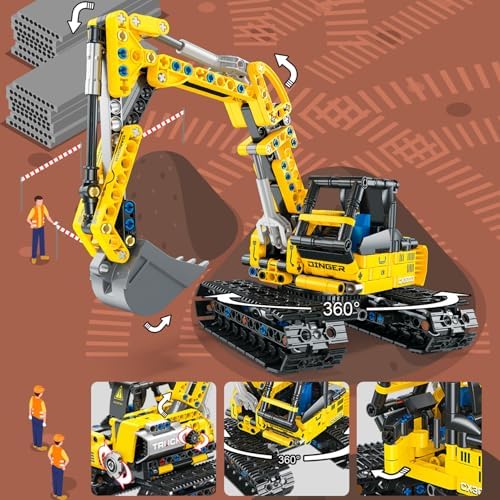 2-in-1 Excavator & Bulldozer Building Set, 399-Piece STEM Construction Vehicle Kit with Rotating Cab and Moving Arm, Creative Engineering Toy for Kids - Image 4