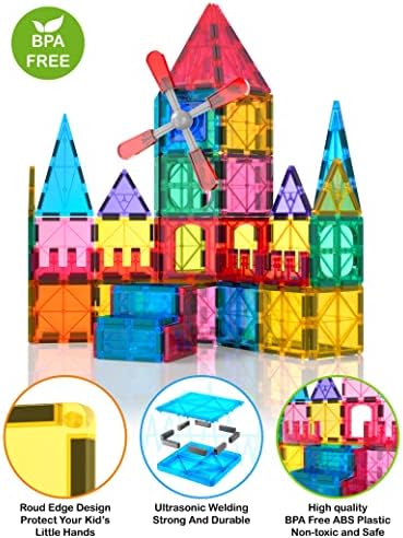 Jasonwell 100pcs Magnetic Tiles Building Blocks Set for Boys Girls Preschool Educational Magnet Construction Kit Stacking STEM Toys Christmas Birthday Gift for Kids Toddler 3 4 5 6 7 8 9 10 + Year Old - Image 4