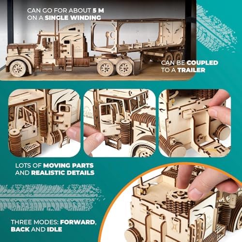 UGEARS Heavy Boy Truck VM-03, Model Kit, 3D Puzzle, Semi Truck Hobby Kits for Adult Model Kit Tractors, Brain Teaser, Hobby Set Home Decoration - Image 4