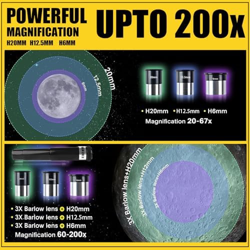 Telescope for Adults & Kids，70mm Aperture 400mm Astronomical Refractor Telescopes for Kids Beginners，with Adjustable Height Tripod，Moon Mirror, Bard Membrane，Phone Adapter, Carrying Bag - Image 4