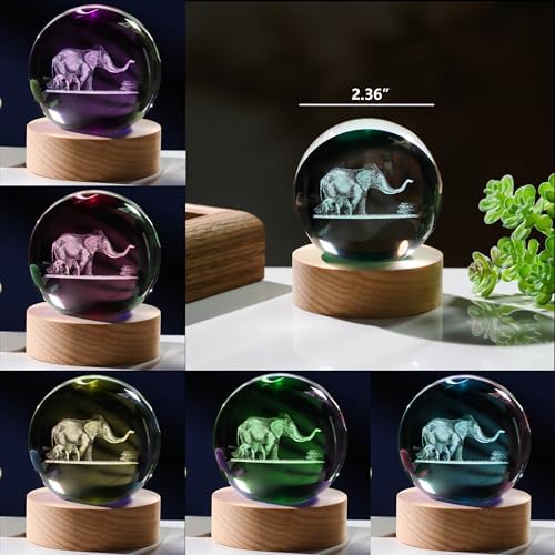 3D Elephant Gifts for Women - Crystals Ball 60mm Elephant Figurines Decor Glass Animals Figurine Keepsake Paperweight - Image 3