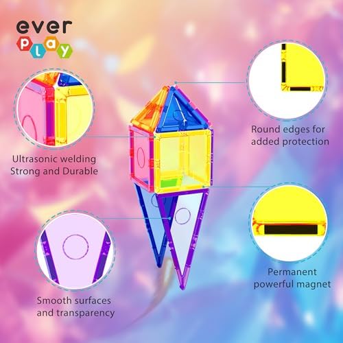 Magnetic Tile Building Blocks for Kids Construction Pretend Play STEM Educational Learning Preschool Toys Magnet Tiles Stacking Block Creative Playset Toddlers Boys Girls Ages 3 and up EB24 - Image 4