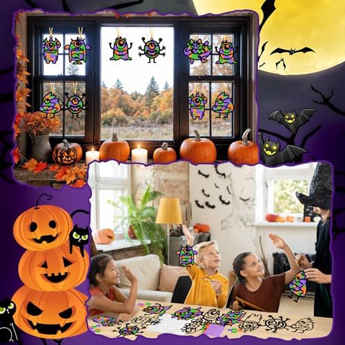 Qyeahkj 36Set Halloween Monster Suncatchers Crafts Kit for Kids - Image 6