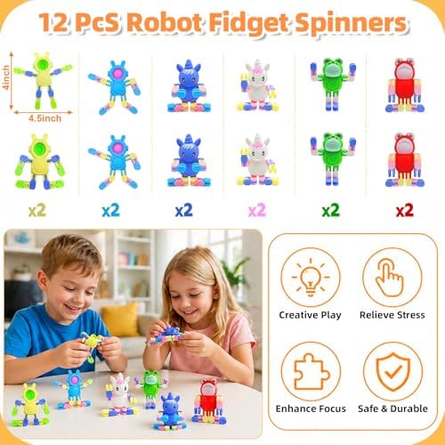 12 Pack Fidget Spinners Toys Transformable Animal Bunny Unicorn ,Stress Relief Sensory Toys for Boys Girls Toddler Teens Party Favors for Kids Goodie Bag Stuffers Filler Birthday Gifts Travel Toys - Image 2