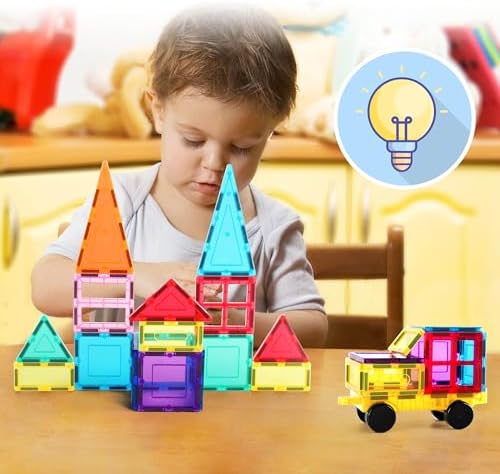 PicassoTiles Magnet Tile Building Blocks with Car Base Drawstring Storage Travel Bag Carry Case Magnetic Tiles Construction Toy STEM Learning Educational Kit Sensory Playset Preschool Kids 3+ - Image 2