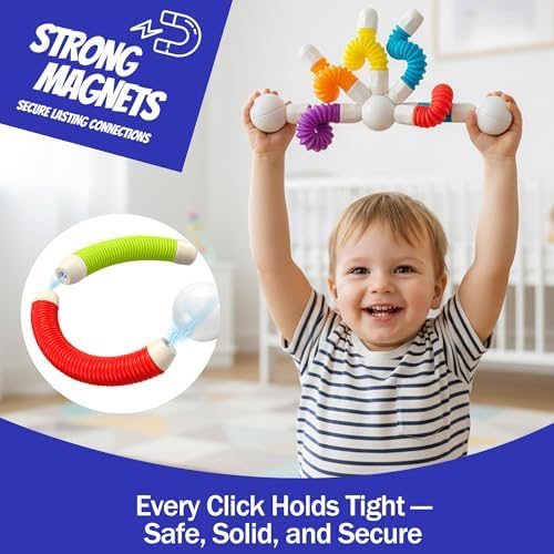 Magnetic Building Sticks for Toddlers 1-3, Flexible STEM Construction Toy - Image 6