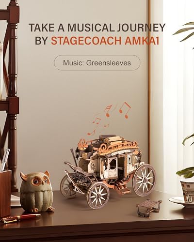 ROBOTIME Stagecoach Wooden Music Box Puzzle AMKA1, Valentines Day Gift 3D Wooden Puzzles for Adults, Mechanical 3D Model to Build, Birthday Anniversary Day Gift Hobby STEM Kits - Image 3