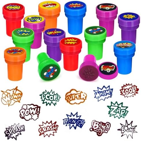 Cinrobiye 24 Pcs Hero Stampers Party Favor Set, Cute Superhero Stamps for Kids Birthday Party, Classroom Rewards, Carnival Prizes, Goody Bag Fillers, Super Hero Themed Party Supplies by Cinrobiye