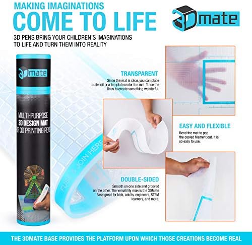 3Dmate Base - Transparent 3D Pen Mat 18 x 12 Inches with Fuse and Join Area - Flexible Two-Sided Heat-Resistant Silicone - 3D Pen Accessories Compatible with Stencils - STEM Activity for Kids, Adults - Image 2