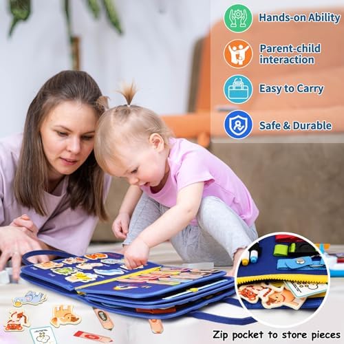 SaFeli Busy Board, Montessori Toys for Boys, Sensory Board Birthday Gifts - Educational Busy Book, Learning Toys, Preschool Learning Activities and Travel Toys for Airplane Car, Blue - Image 4