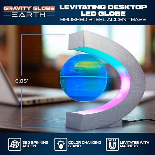 USA Toyz Gravity Globe Earth Ball and C Frame Set - Magnetic Levitating Lamp with Multicolor LED Lights, Spinning Rotating Floating Globe for Desk, Stand Compatible with USA Toyz Gravity Planets - Image 2