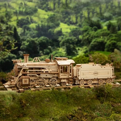 ROKR Model Car Kits Wooden 3D Puzzles Model Building Kits for Adults to Build-Educational Brain Teaser Assembly Model, Desk Decor/DIY Hobbies/Gifts (Prime Steam Express/12.1 * 2.7 * 3.3) - Image 2