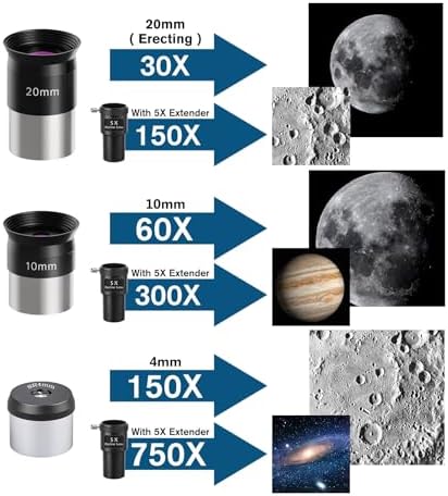 (30X-750X) Telescope for Adults high Powered,80mm Aperture 600mm Focal Length Astronomy Telescope for Kids and Beginners,Astronomical Refractor telescopes for Kids Over 8 Year Old 8-12 - Image 2