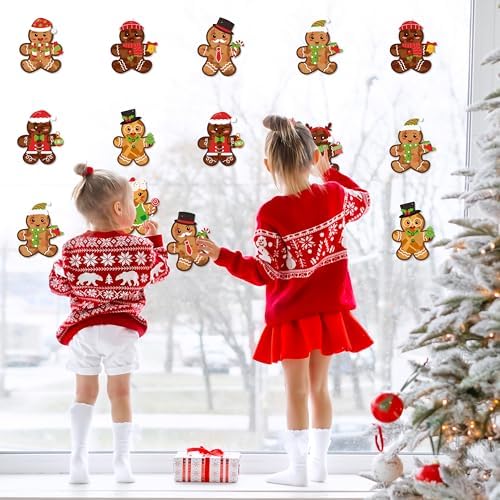 Renbuzhu 39PCS Christmas Crafts Bulk: Gingerbread Men Paper Suncatchers DIY Kit for Winter Xmas Holiday Activities Decorations, Window Stained Glass Effect Art Ornaments - Image 3