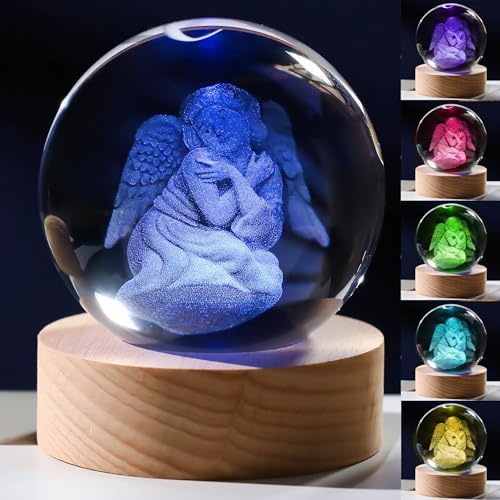3D Angel Gifts for Women - Crystals Ball 60mm Angel Figurines Decor Glass Animals Figurine Stuff for Room Birthday for Best Friend Lovers Paperweight by Unknown