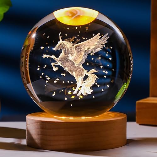 3D Unicorn Gifts for Women - Crystals Ball Unicorn Figurines Decor Glass Animals Figurine by Unknown