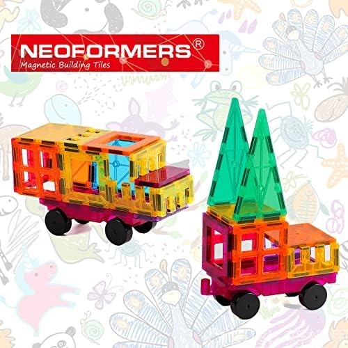 Magnetic Tiles Car Set Truck Kit Toy with Stronger Magnets, Educational Magnet Cars with Re-Enforced Hitch and Long Bed for Girls Boys Toddler Ages 3+ (Blue & Purple) - Image 2