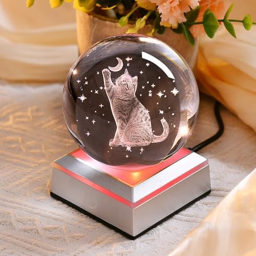 Cat Crystal Ball Lover Gifts for Women 80mm Cat Themed Gifts for Daughter - Image 2