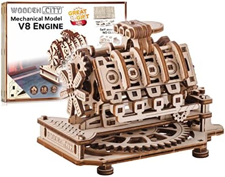 WOODEN.CITY V8 Engine 3D Wooden Puzzle Kit, 200 Pcs DIY Mechanical Model, Made in EU by WoodenCity