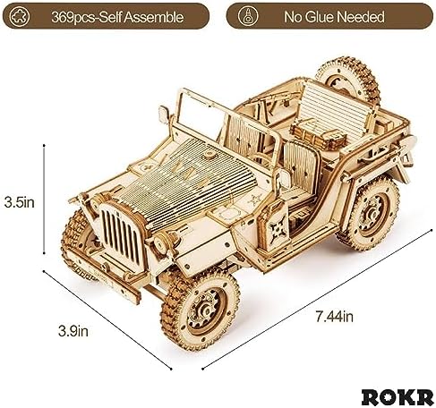 ROKR 3D Wooden Puzzle for Adults-Mechanical Car Model Kits-Brain Teaser Puzzles-Vehicle Building Kits-Unique Gift for Adults,Teens on Birthday/Christmas Day(1:18 Scale)(MC701-Army Field Car) - Image 5