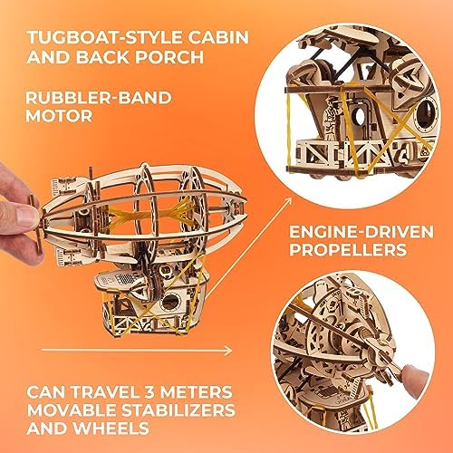 UGEARS Steampunk Airship 3D Wooden Puzzles for Adults - Wooden Model Kits for Adults Zeppelin Model Airship Steampunk Kit Brain Teaser, Hobby Set Home Decoration - Image 4