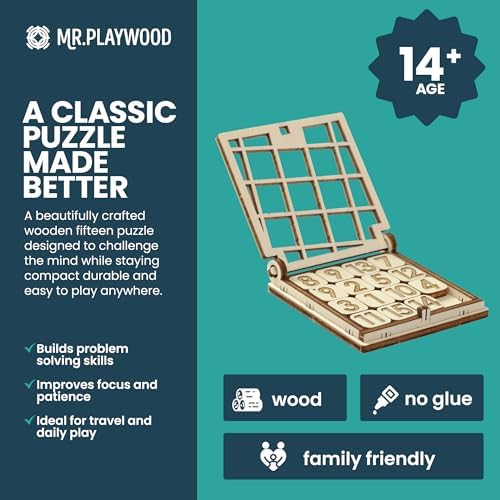 Fifteen Slide Puzzle - Mechanical Wood Model 15 Puzzle Slide Game - Sliding Number Puzzle for Adults & Kids - Portable Handheld Travel Game & Brain Teaser - Image 6