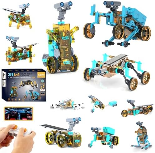 STEM 31-in-1 Educational Solar Remote Control Toy, Suitable for Boys Aged 8-14, Science Experiment Building Block Robot Toy, with Dual-Mode Switching Between Solar Power and Remote Control by RunJinboa