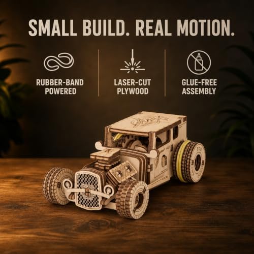 EWA Eco-Wood-Art Pocket Hot Rod - 3D Wooden Puzzle Mechanical Model Kit DIY Wood Construction Set - Image 3