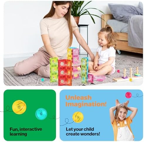 PicassoTiles 60 pc Magnet Tiles Building Block Travel Size Magnetic Marble Run Construction Toy Set Mini Diamond Marble RaceTrack Building Blocks Playset Education STEM Learning Kit Boy Girl 3+ PTMG60 - Image 5