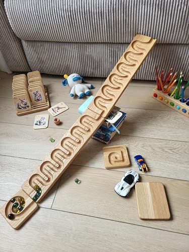 Marble Run Track Race Machine Personalized Wooden Maze Board Ball Run Course Gift for Kids Run Race Winding Track Roller (Set of 2) - Image 5
