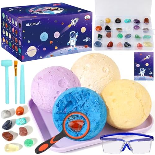 QLKUNLA Gemstones Dig Kit, Excavate 24 Real Gems in Solar System STEM Educational Space Toys for Boys & Girls Archaeology Geology Science Project Gift by Unknown