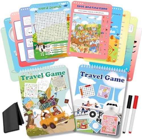 Elfew 2 Pack Reusable Travel Games Activity Books for Kids Ages 4-8, 8-12 by Elfew