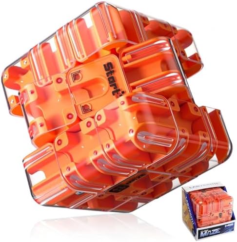 1 Sets Large Labyrinth 3D Maze Cube Puzzle Maze Game Gravity 3D Puzzle Cube Brain Teaser Ball Games for Kids Education Sensory Toys Gift for Adults (Classical,Orange) by Wovnet