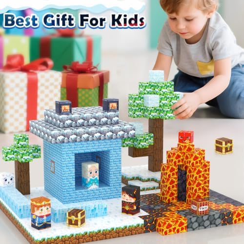 Magnetic Blocks - Build Mine Magnet World Ice Lava Set, Vibrant Colorful Building Blocks with Ultra Magnet Strength for Kids Ages 3-8, STEM Toys Creative Gifts for 3+ Year Old Boys Girls (100PCS/0.8") - Image 6