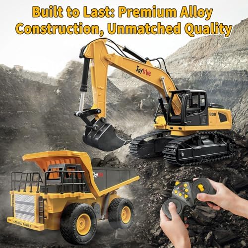 Joylike RC Excavator and Dump Truck Toy Set，2.4Ghz Metal Remote Control Construction Vehicle with Light&Sound, Best Christmas Toy for Boys 8+Year Old Kid - Image 2