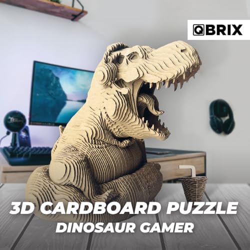 QBRIX Dinosaur Gamer 3D Puzzle for Adults, DIY Craft Kit for Home Decor, 3D Model Kit for Teens 14+, Creative and Original Gift for Craftlovers, Cardboard Model Building Kit - Image 2
