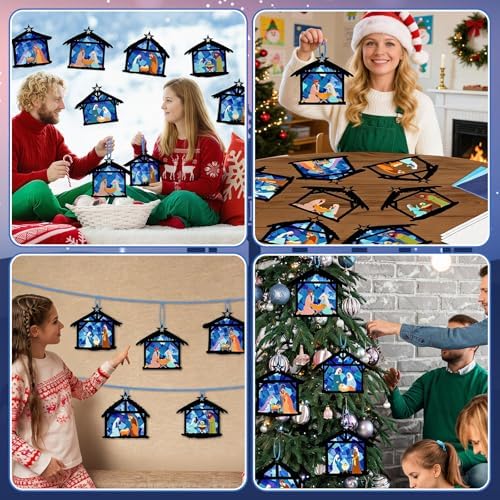 Qyeahkj 36 Set Christmas Nativity Suncatchers Crafts for DIY Nativity Scene Window Tissue Paper Craft Kit Hanging Decor for Xmas Holiday Home Activity Art Project Birthday Party Favor Gift - Image 6