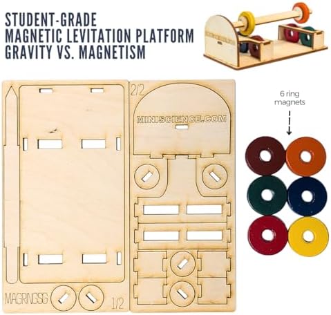 Student-Grade Magnetic Levitation Stick Kit – Hands-On Gravity vs. Magnetism STEM Experiment with 6 Colorful Magnetic Rings, Laser-Cut Wooden Structure, and Sandpaper - Image 2