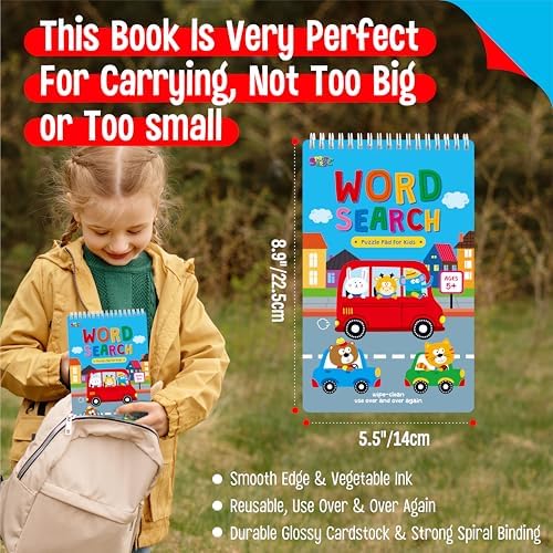 SpriteGru Dry Erase Word Search Game Pad, 30 Reusable & Erasable Word Games, Search & Find Puzzles Brain-Boosting Activity Book for Kids, Educational Toy for Road Trip Airplane Travel - Image 6
